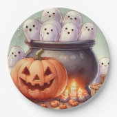 Assiettes En Carton Halloween Pumpkin and Ghosts  (Devant)