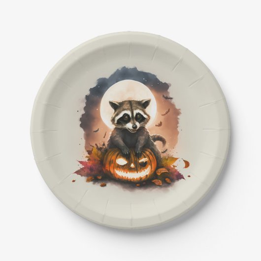 Assiettes En Carton Halloween Raccoon aquarelle (Devant)