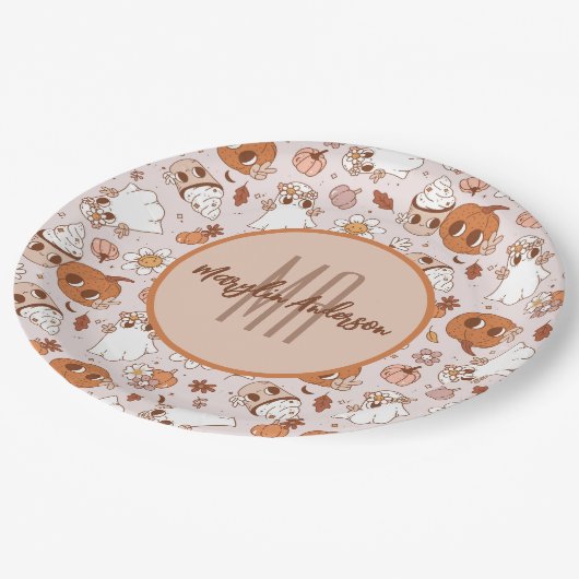 ASSIETTES EN CARTON HALLOWEEN RETRO CITROUILLES SUPER ET GHOSTS (Angle)