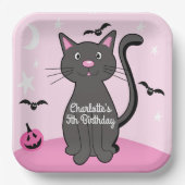 Assiettes En Carton Halloween rose Chat noir Anniversaire fille (Recto)