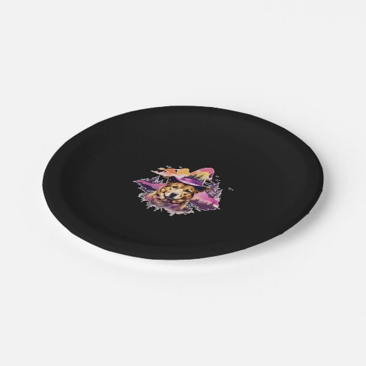 Assiettes En Carton Halloween rose chien 2 (Angle)