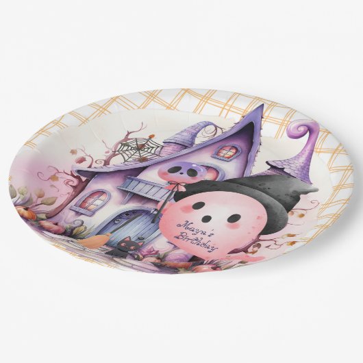 Assiettes En Carton Halloween rose manoir fantôme mignon anniversaire (Angle)