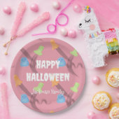 Assiettes En Carton Halloween rose mignonne personnalisable (Fête)