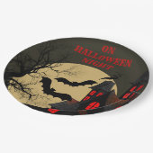 Assiettes En Carton Halloween Rouge noir Haunted Maison Pleine lune ch (Angle)
