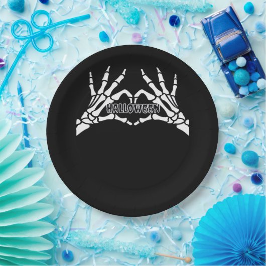 Assiettes En Carton Halloween - Skeleton Hands Heart (Fête)