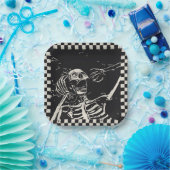 Assiettes En Carton Halloween Skeleton noir blanc À damiers (Fête)