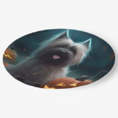 Assiettes En Carton Halloween Skye Terrier Avec La Peur Citrouille (Angle)