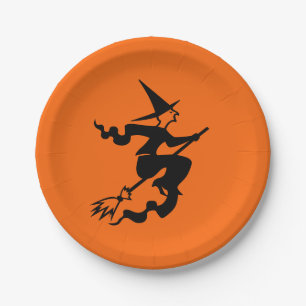 Assiettes En Carton Halloween sorcière Broomstick orange noir 4Alex