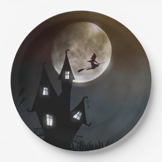 Assiettes En Carton Halloween sorcière Pleine lune