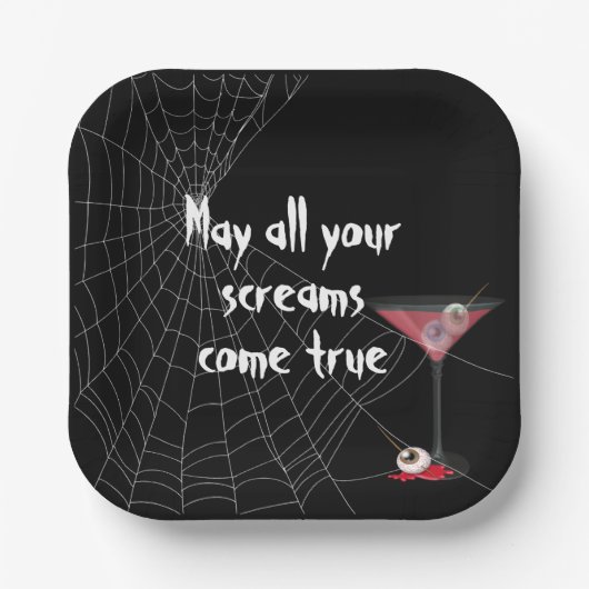 Assiettes En Carton Halloween Spider Web avec Eyeball Martini (Recto)