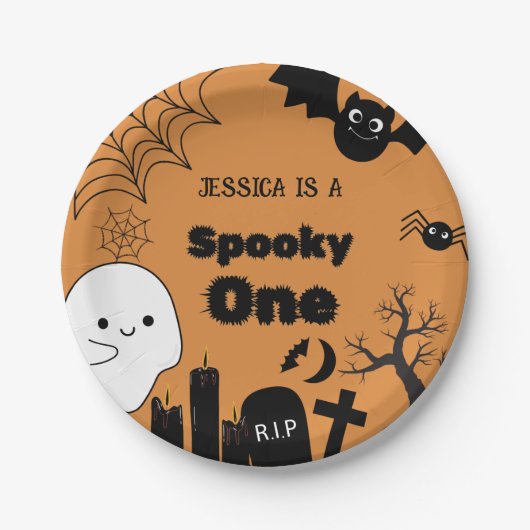 Assiettes En Carton Halloween Sppoky One Premier anniversaire fête (Devant)