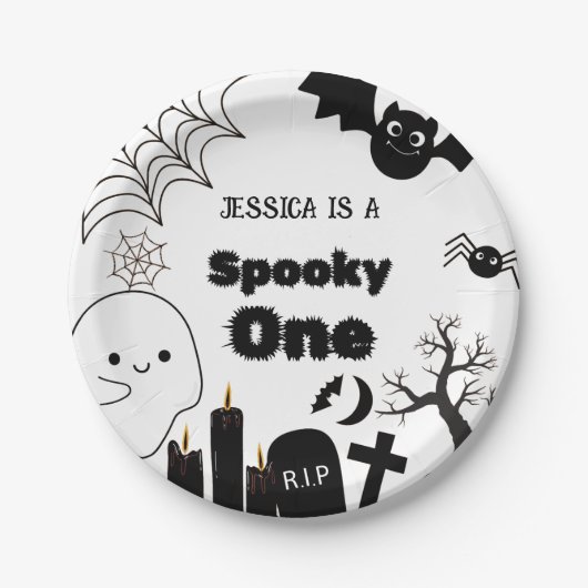 Assiettes En Carton Halloween Sppoky One Premier anniversaire fête (Devant)