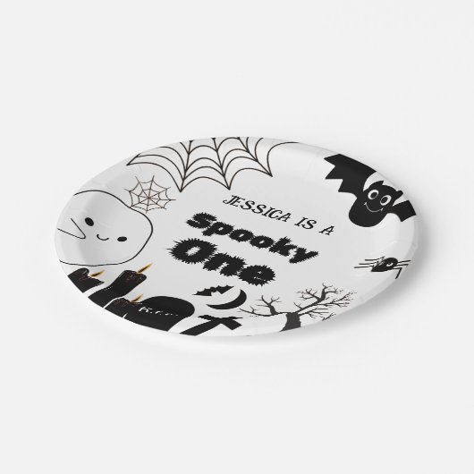 Assiettes En Carton Halloween Sppoky One Premier anniversaire fête (Angle)