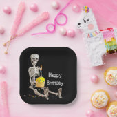 Assiettes En Carton Halloween Squelette Anniversaire Sur Noir (Fête)
