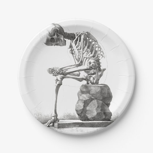 Assiettes En Carton Halloween squelette assis anatomie (Devant)