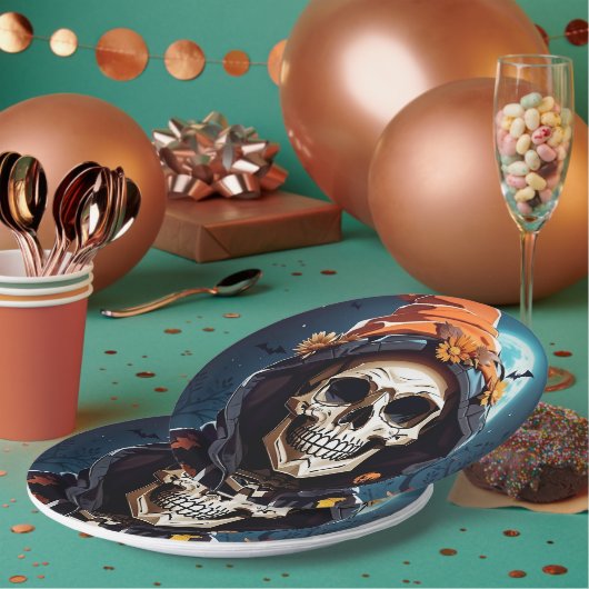 Assiettes En Carton Halloween squelette déplaisant (Multi)