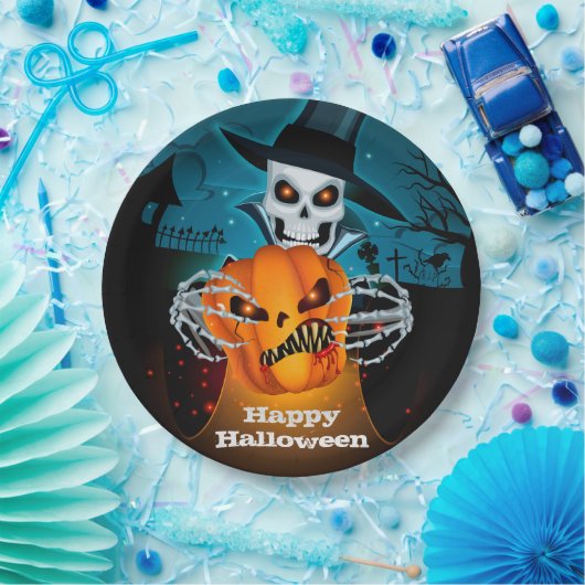 Assiettes En Carton Halloween squelette effrayant (Fête)