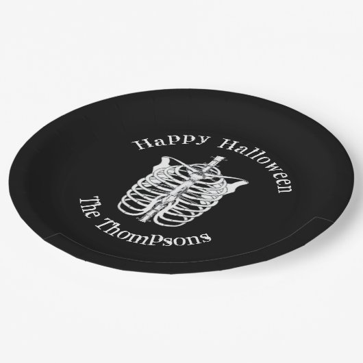 Assiettes En Carton Halloween squelette Éffrayant noir et blanc (Angle)