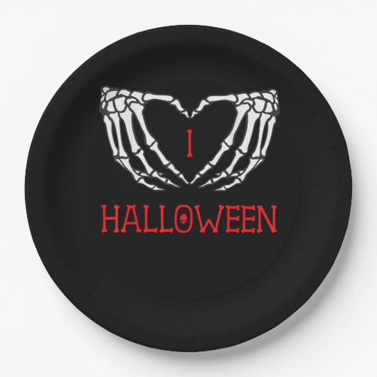 Assiettes En Carton Halloween Squelette Mains Formant Coeur Gothique (Devant)