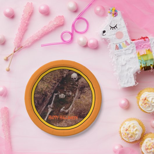 Assiettes En Carton Halloween squelette os effrayant photo conçue (Fête)