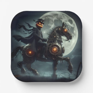 Assiettes En Carton Halloween Steampunk Cavalier sans tête