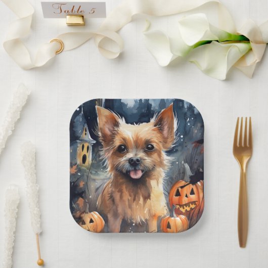 Assiettes En Carton Halloween Terrier Australien Avec Peur Citrouille (Mariage)