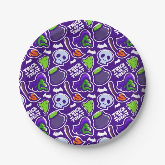 Assiettes En Carton Halloween Thème sorcières et crânes (Devant)