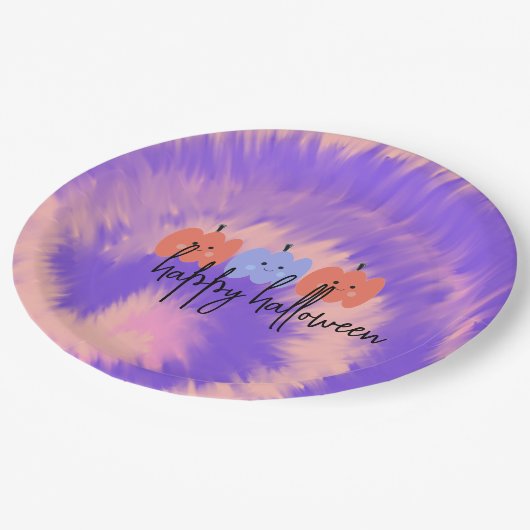 Assiettes En Carton Halloween Tie Dye Citrouille main tirée (Angle)