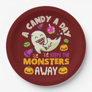 Assiettes En Carton Halloween Un Bonbon Par Jour Empêche Les Monstres