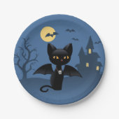 Assiettes En Carton Halloween Vampire Chat noir avec ailes (Devant)