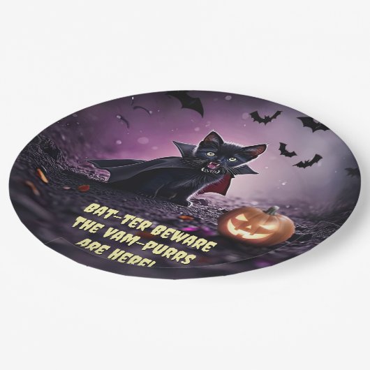 Assiettes En Carton Halloween Vampire Chats Kitten Noir (Angle)