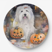Assiettes En Carton Halloween vieux chien anglais avec la peur Citroui (Devant)