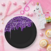 Assiettes En Carton Halloween violet blanc Spiderweb (Fête)