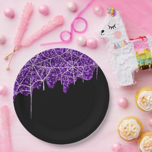 Assiettes En Carton Halloween violet blanc Spiderweb (Fête)