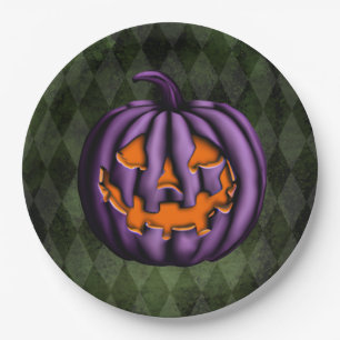 Assiettes En Carton Halloween violet Citrouille Grunge vert