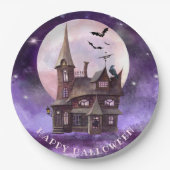 Assiettes En Carton Halloween violet Haunween Pleine lune de chauves-s (Devant)