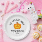 Assiettes En Carton Halloween Visage Citrouille brillant Nom personnal (Fête)