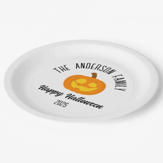 Assiettes En Carton Halloween Visage Citrouille brillant Nom personnal (Angle)