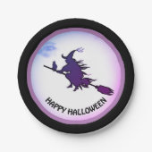 Assiettes En Carton Halloween volant sorcière et chat noir (Devant)