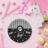 Assiettes En Carton Halloween Whimsical Boo Skull Black & White Party (Fête)