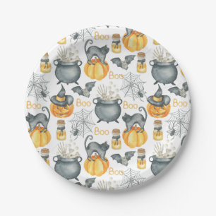 Assiettes En Carton Halloween Whimsical Cauldron et Motif de chats