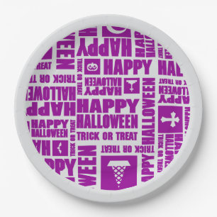 Assiettes En Carton Halloween Whimsical Cool Typographie violet