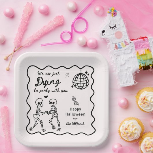 Assiettes En Carton Halloween Whimsical Quirky Hand Drake Skeleton (Fête)