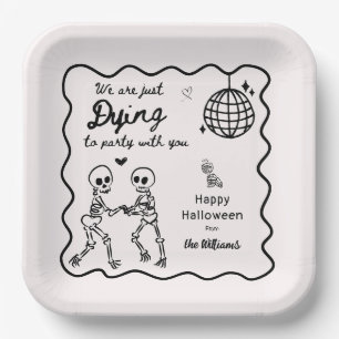 Assiettes En Carton Halloween Whimsical Quirky Hand Drake Skeleton