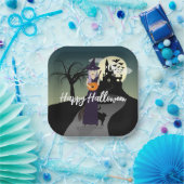 Assiettes En Carton Halloween Witch Citrouille Chat noir Votre texte (Fête)