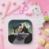 Assiettes En Carton Halloween Witch Citrouille Chat noir Votre texte (Fête)