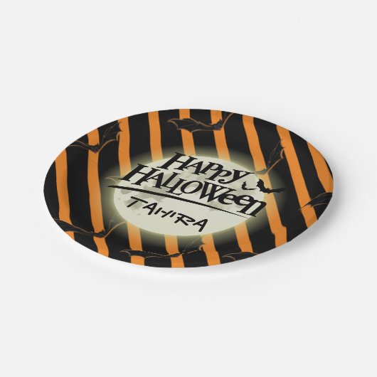 Assiettes En Carton Hallowen Stripes et chauves-souris (Angle)