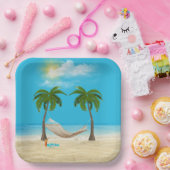 Assiettes En Carton Hamac sur la plage tropicale (Fête)