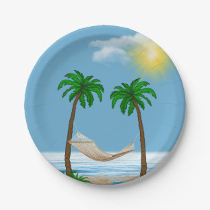 Assiettes En Carton Hamac tropical et palmiers