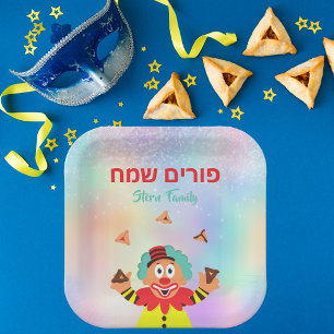 Assiettes En Carton Hamantash Clown coloré Joyeux Purim